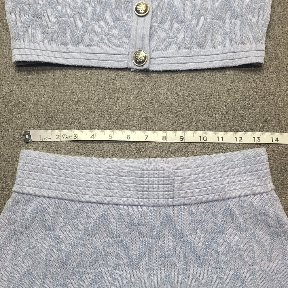Marciano Guess Sweater Skirt Set Womens M/L Blue Excellent Monogram Gold Button - Picture 6 of 11